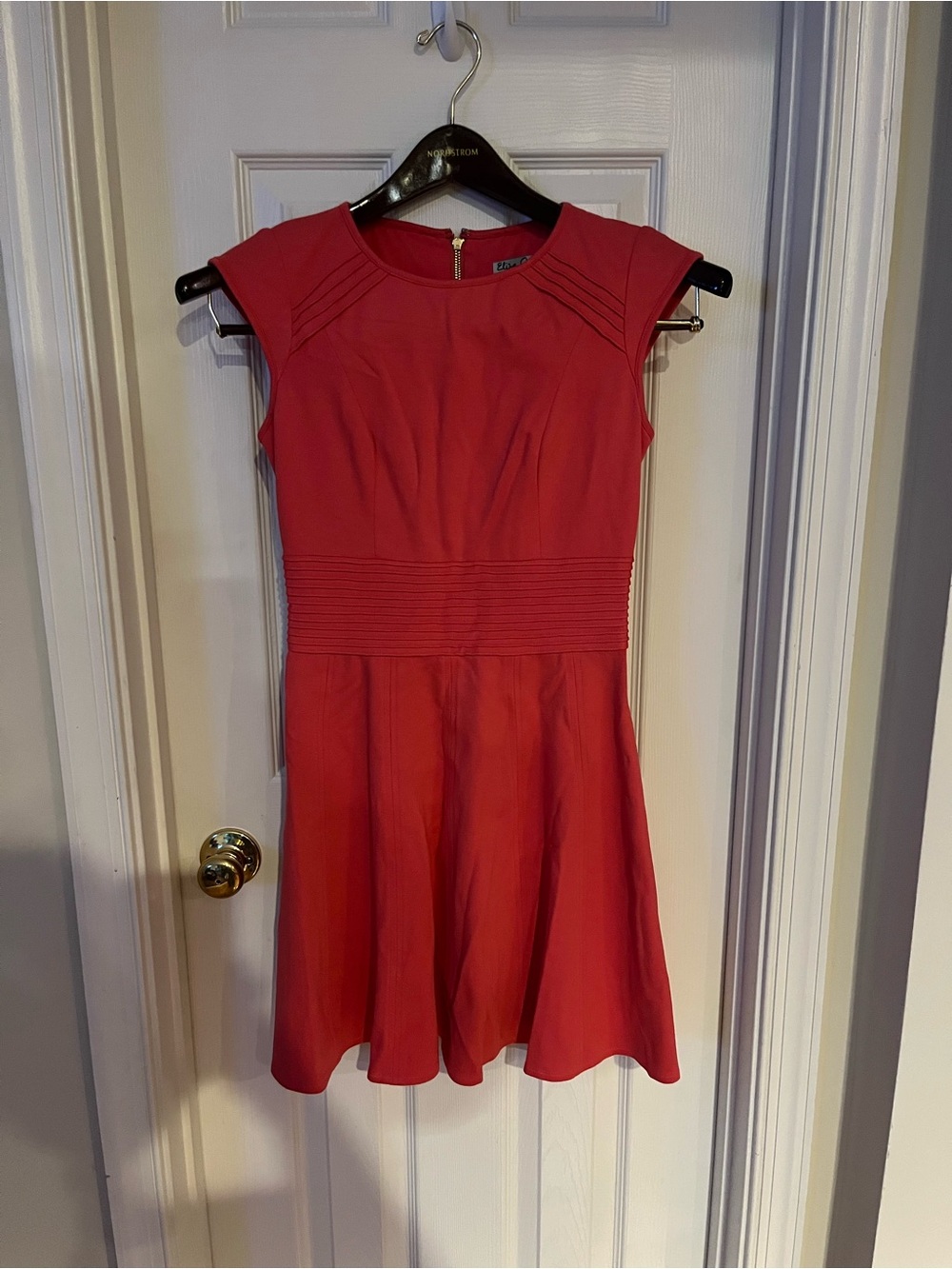 Eliza J Red Cap-Sleeve Fit-and-Flare Dress